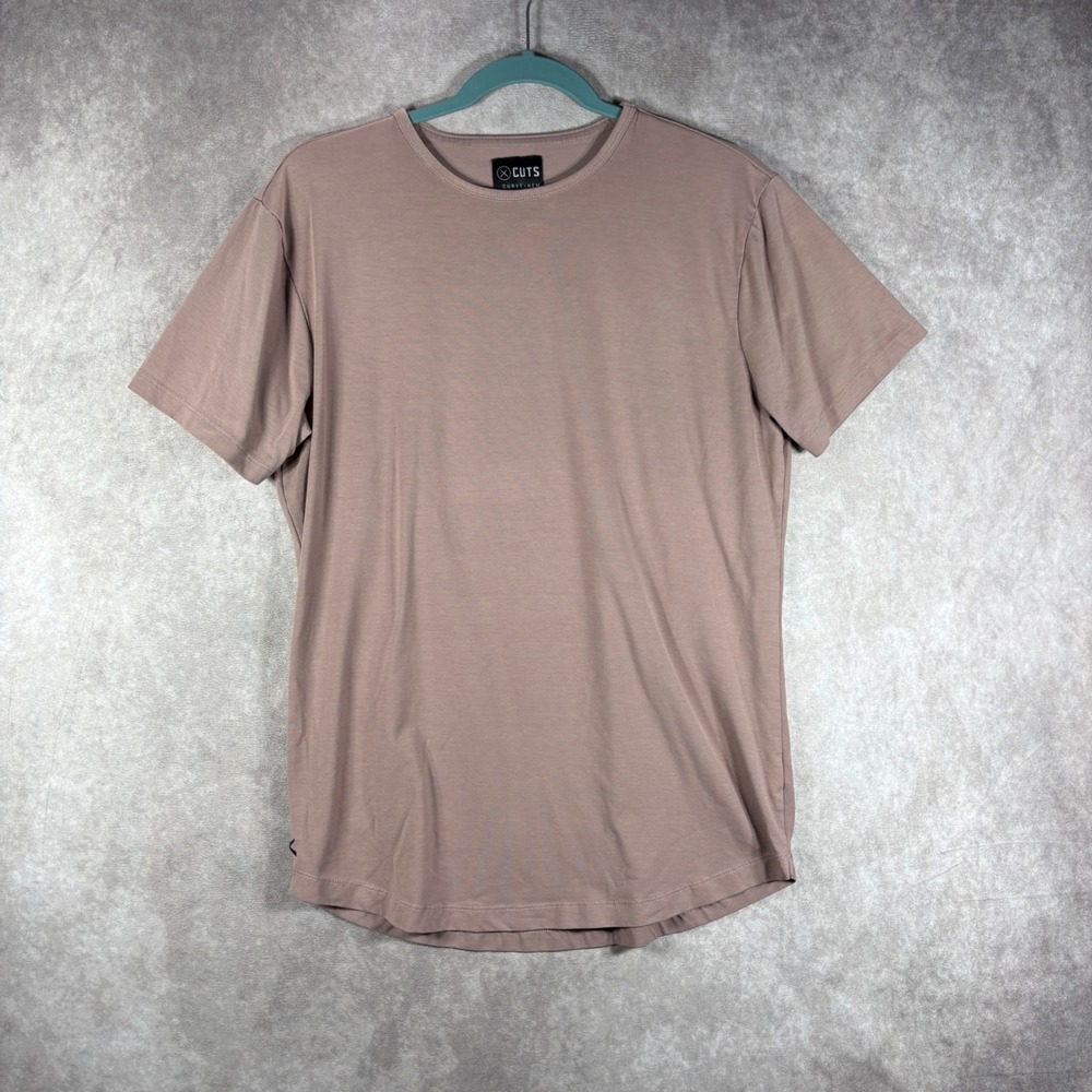 Cuts Shirt Mens Medium Mauve Curve-Hem Short Sleeve PYCA Pro Athleisure Tee Gym